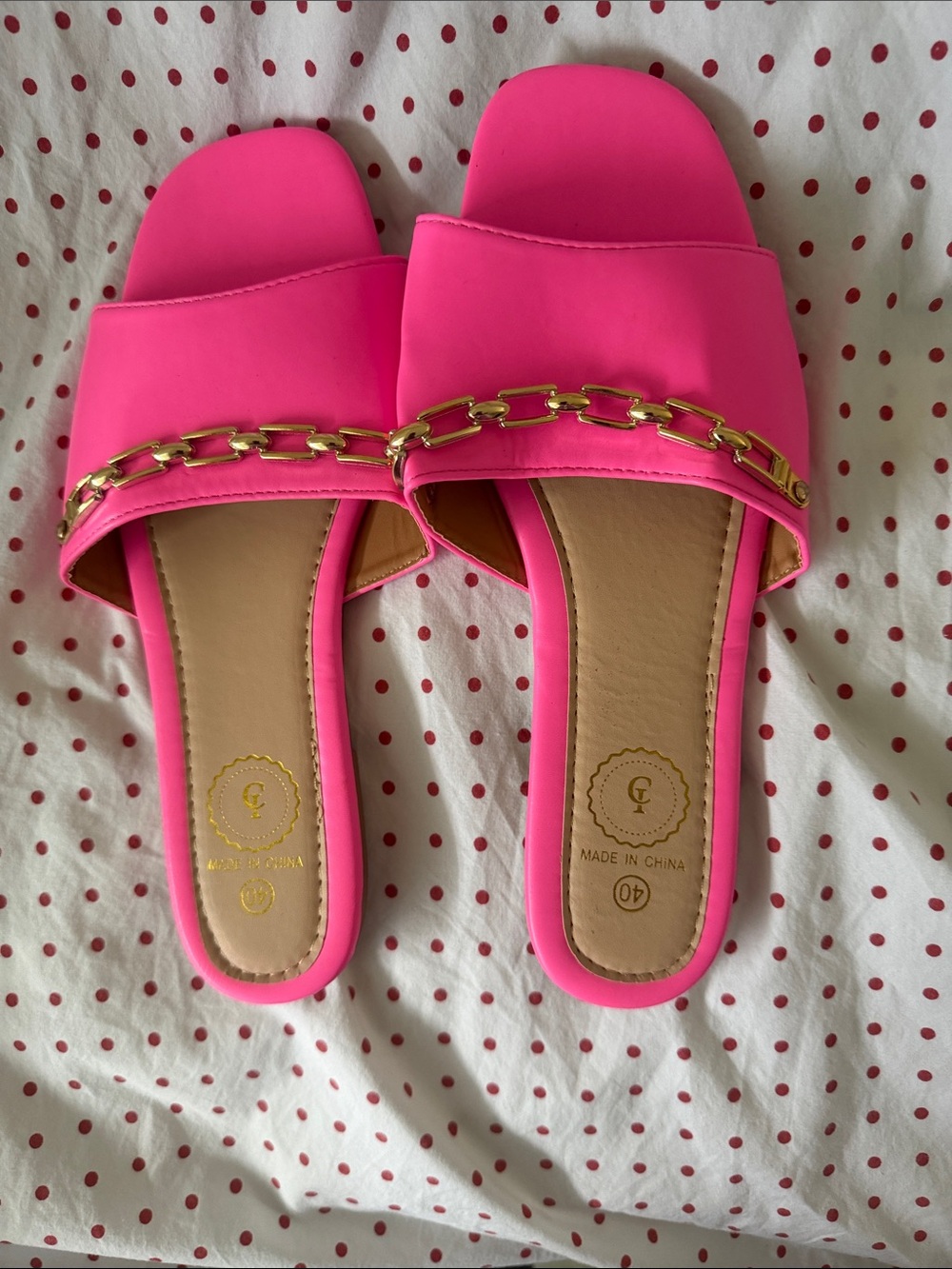 Bright Pink Chain-Accent Slide Sandals - Women